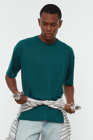 Emerald Green Men'S Basic Crew Neck Oversize Short Sleeve T-Shirt Tmnss22Ts0300