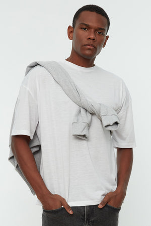 White Men'S Basic Oversize Crew Neck Short Sleeve T-Shirt Tmnss22Ts0300