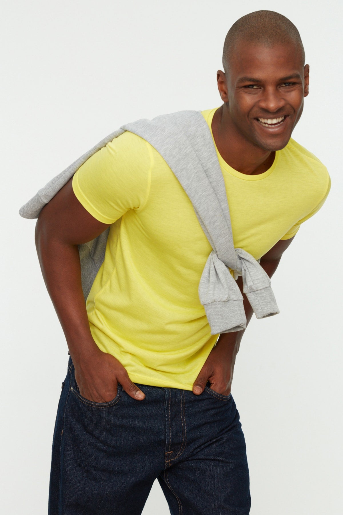 Yellow Men'S Basic Slim Crew Neck Short Sleeved T-Shirt Tmnss22Ts0270
