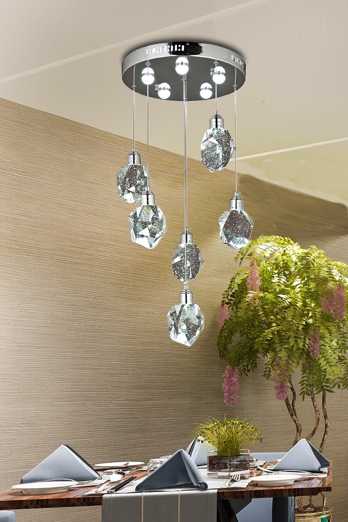 A Luxury Modern Crystallized Glass Pendant Lamp Six Power Led Chandelier Chrome Daylight Led Chandelier - Swordslife