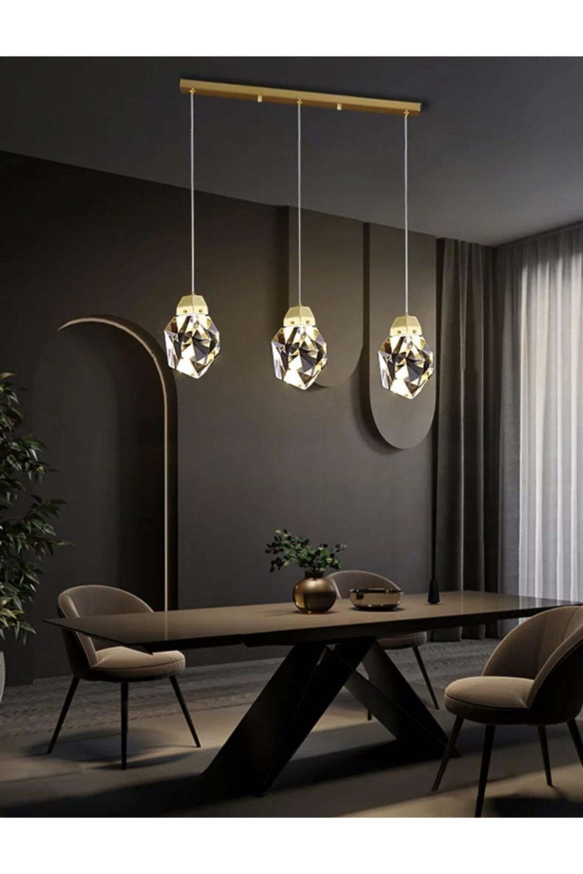 A+ Luxury Modern Crystallized Glass Pendant Lamp Triple Row Led Chandelier Gold Yellow - Swordslife