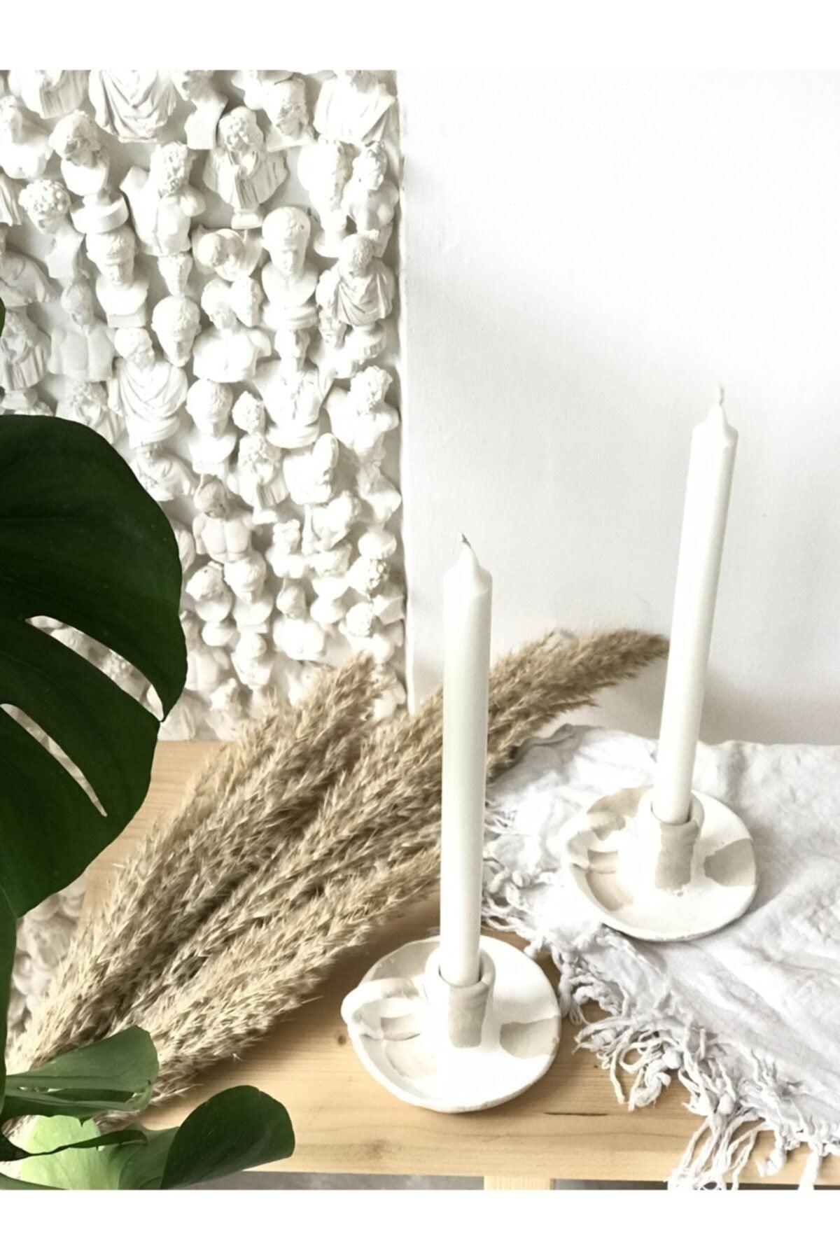 Abstract 2 Piece Cream White Handmade Candlestick with Handle - Swordslife