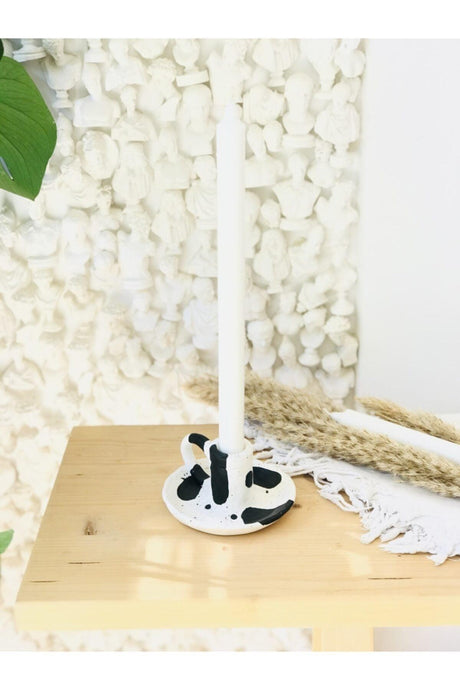 Abstract Black and White Handmade Candlestick with Handle