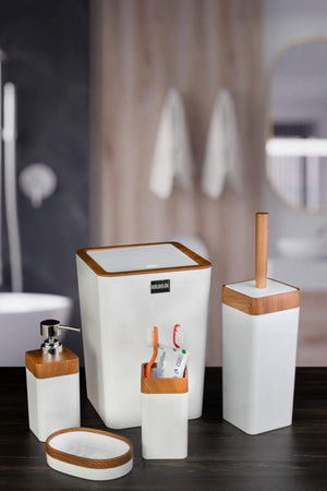 Acrylic 5 Piece Wooden Pattern Bathroom Set - White - Swordslife