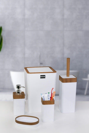 Acrylic 5 Piece Wooden Pattern Bathroom Set - White - Swordslife