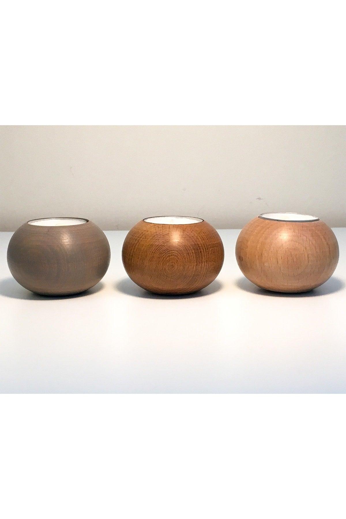 Adea Collection Wooden Candle Holder Set of Three Rustic Gray / Walnut / Ivory Decorative Candlestick Scented - Swordslife