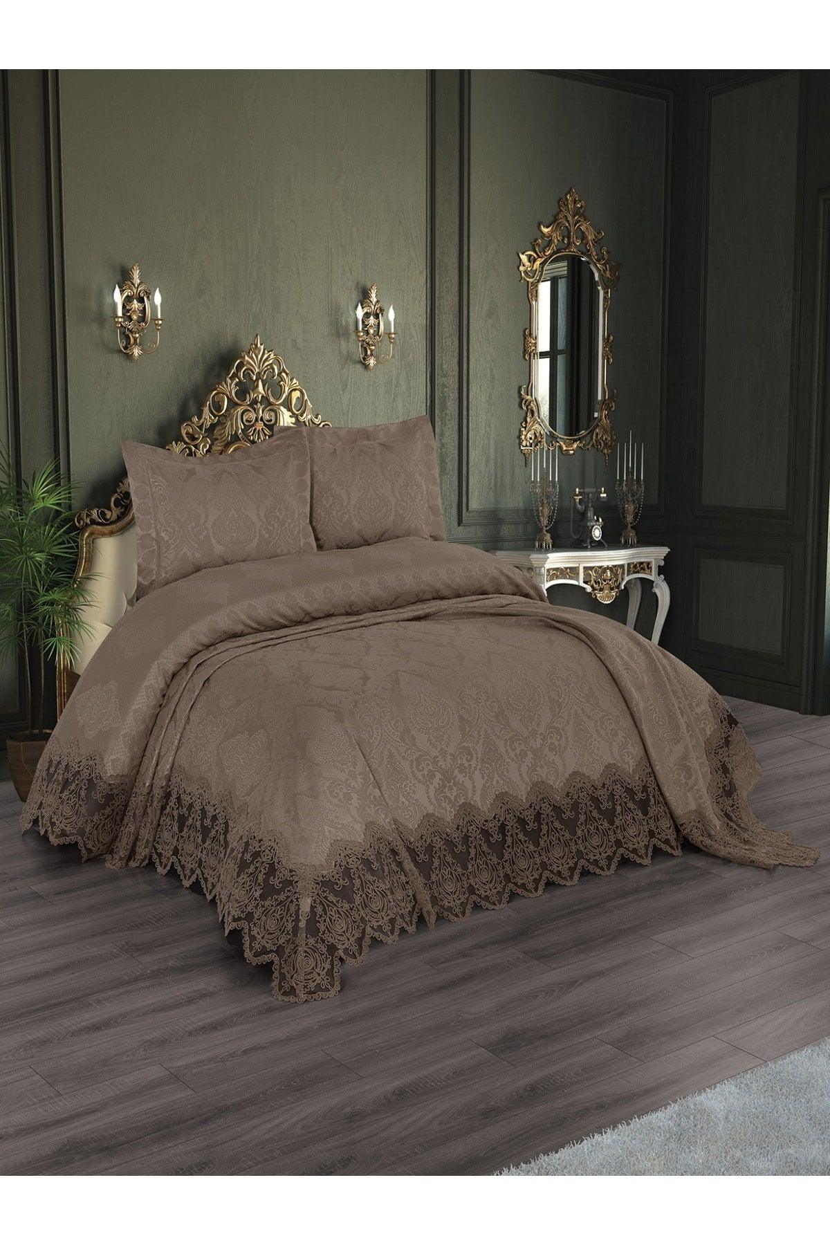 Aden Double French Lace Chenille Bedspread (260x260) (Coffee) - Swordslife