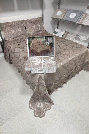 Aden Double French Lace Chenille Bedspread (260x260) (Coffee) - Swordslife
