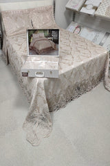 Aden Double French Lace Chenille Bedspread 260x260 Stone. - Swordslife