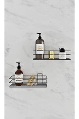 Adhesive 2 Pieces Bathroom Shelves Matt Black - Swordslife