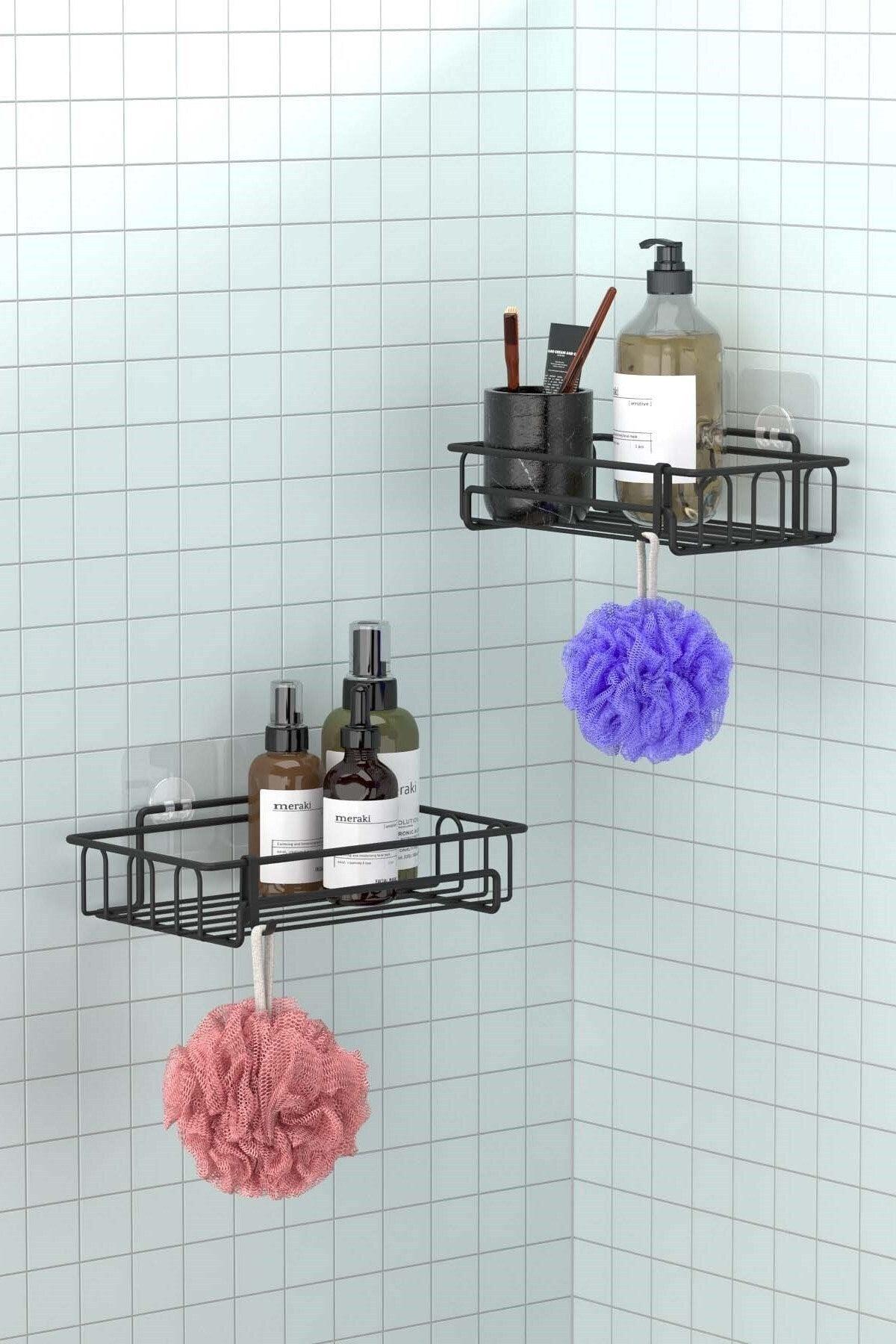 2 Pieces Bathroom Shelf Mat with Adhesive Hooks