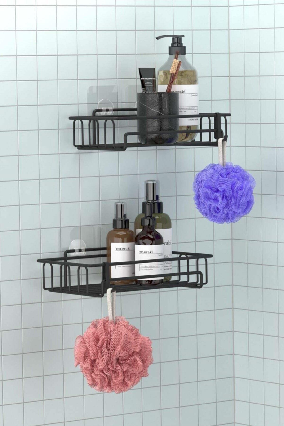 2 Pieces Bathroom Shelf Mat with Adhesive Hooks