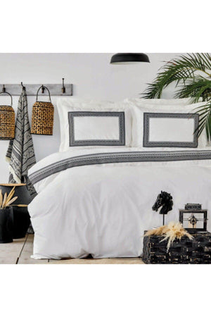 Adoma Black Cotton Embroidered Double Duvet Cover Set - Swordslife