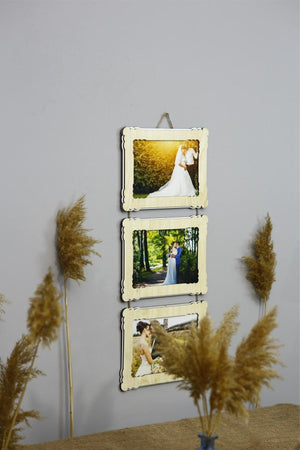 Wooden Triple 15x21 Cm With Rope Photo Hanger Horizontal-color Maple - Swordslife