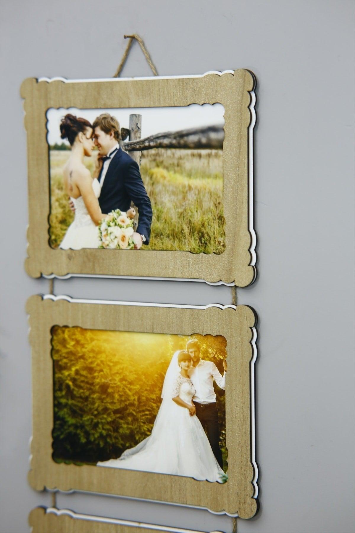 Wooden Triple 15x21 Cm Horizontal With Rope Photo Hanger - Swordslife