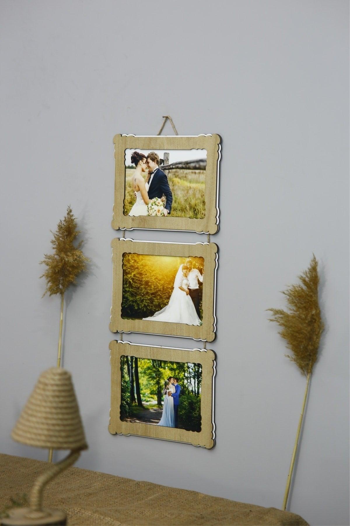 Wooden Triple 15x21 Cm Horizontal With Rope Photo Hanger - Swordslife