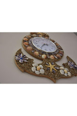 Wooden Wall Clock Anchor Model , Seashells Decorated Clock Quartz Silent Clock Mechanism Clock - Swordslife