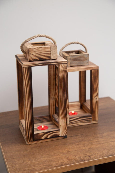 Wooden Lantern Candle Holder Double Set Decorative Candle Holder - Swordslife