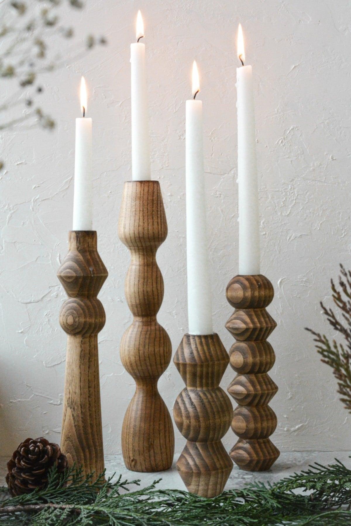 Wooden Candlestick Candle Holder Ashwood Modern Set of 4 - Swordslife