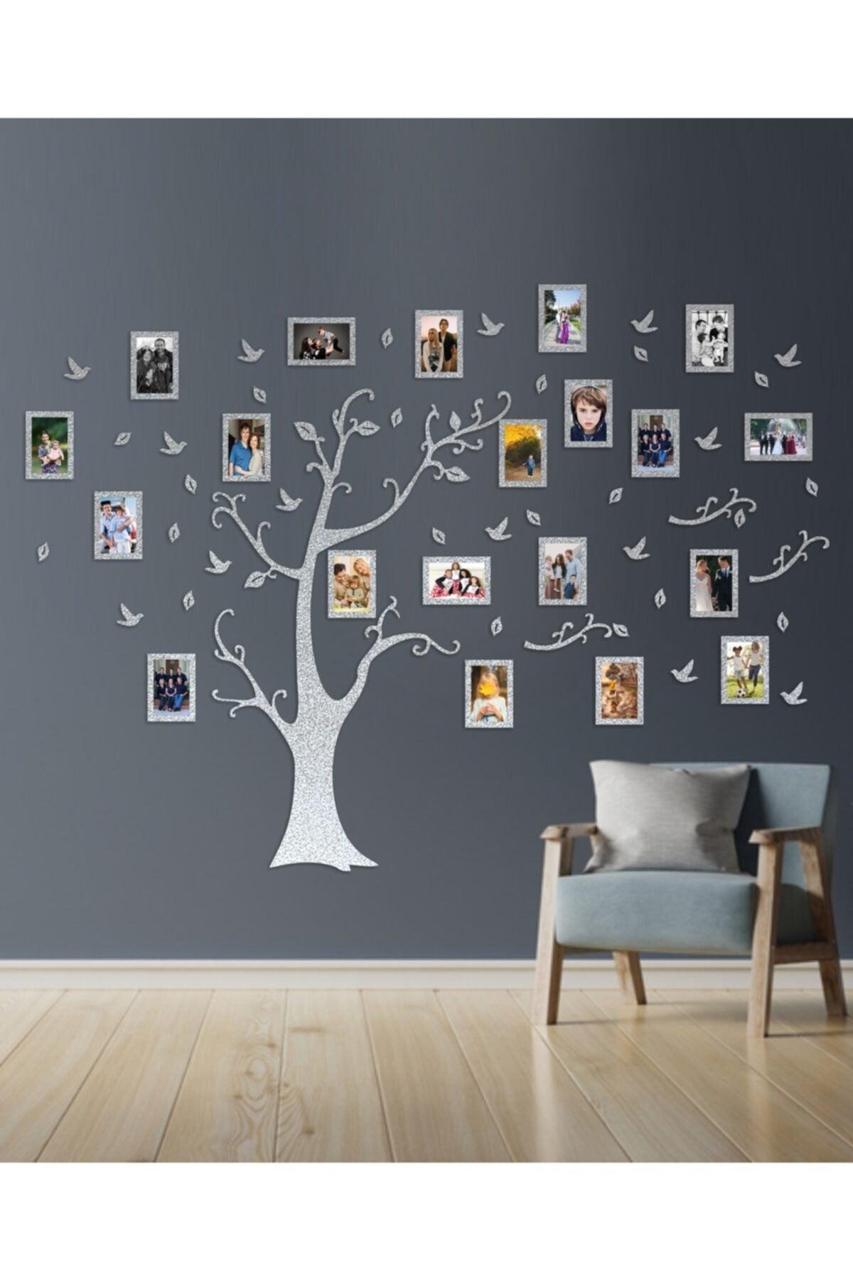 Family Tree Frame Collage - Wooden Pedigree Tree - 20 Frames - Silver (silver) - Swordslife