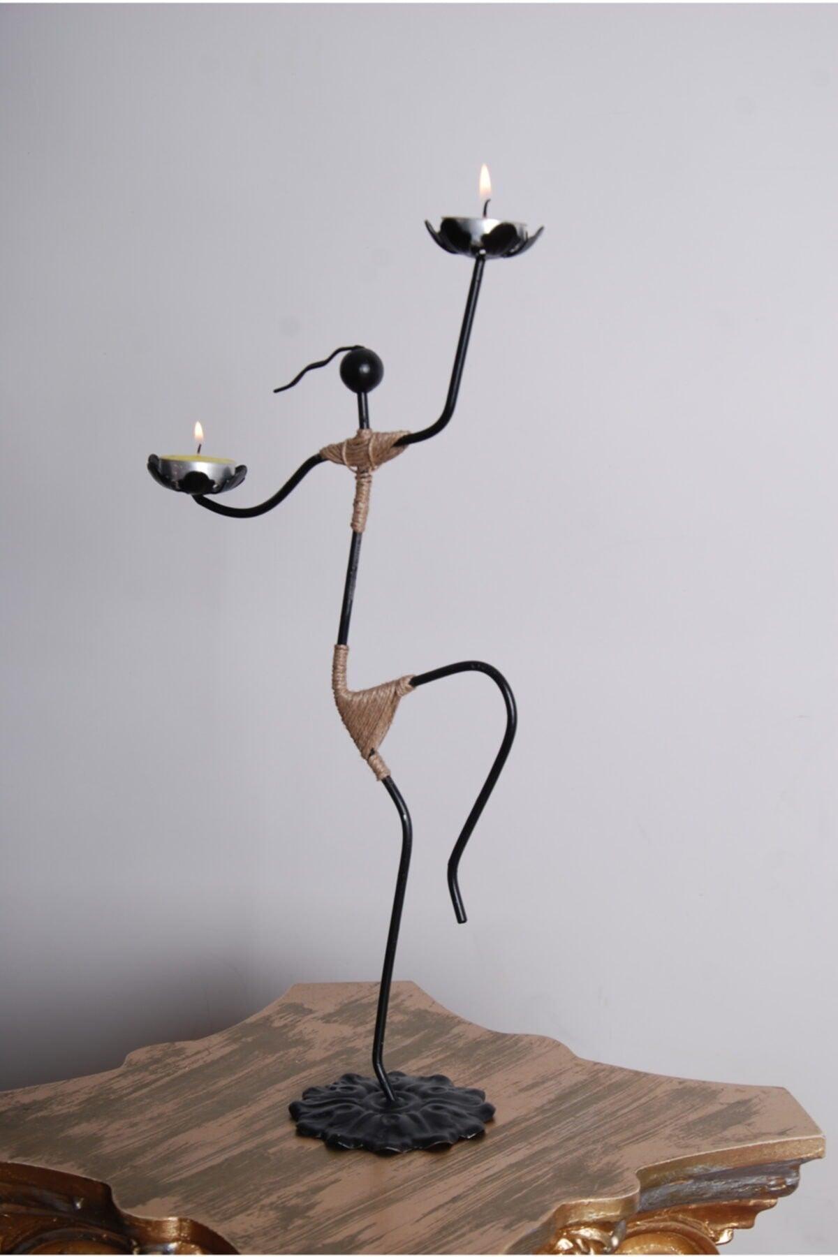 Akel Black Decorative Candle Holder - Dancing Woman Figured Candle Holder - Tealight (MUM) Included - Swordslife