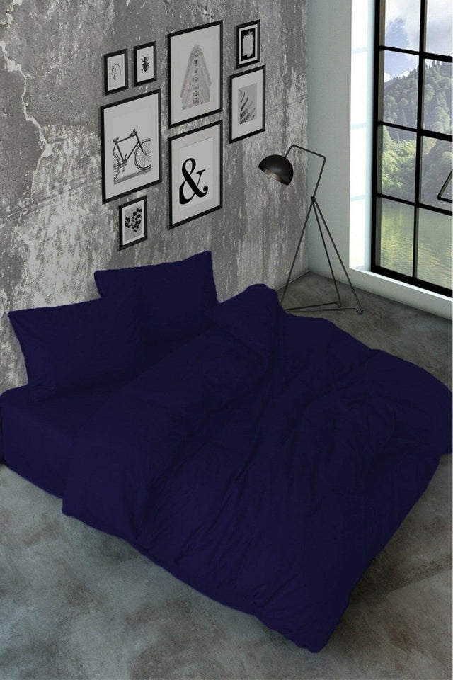 Akfil Cotton Navy Blue Double Duvet Cover