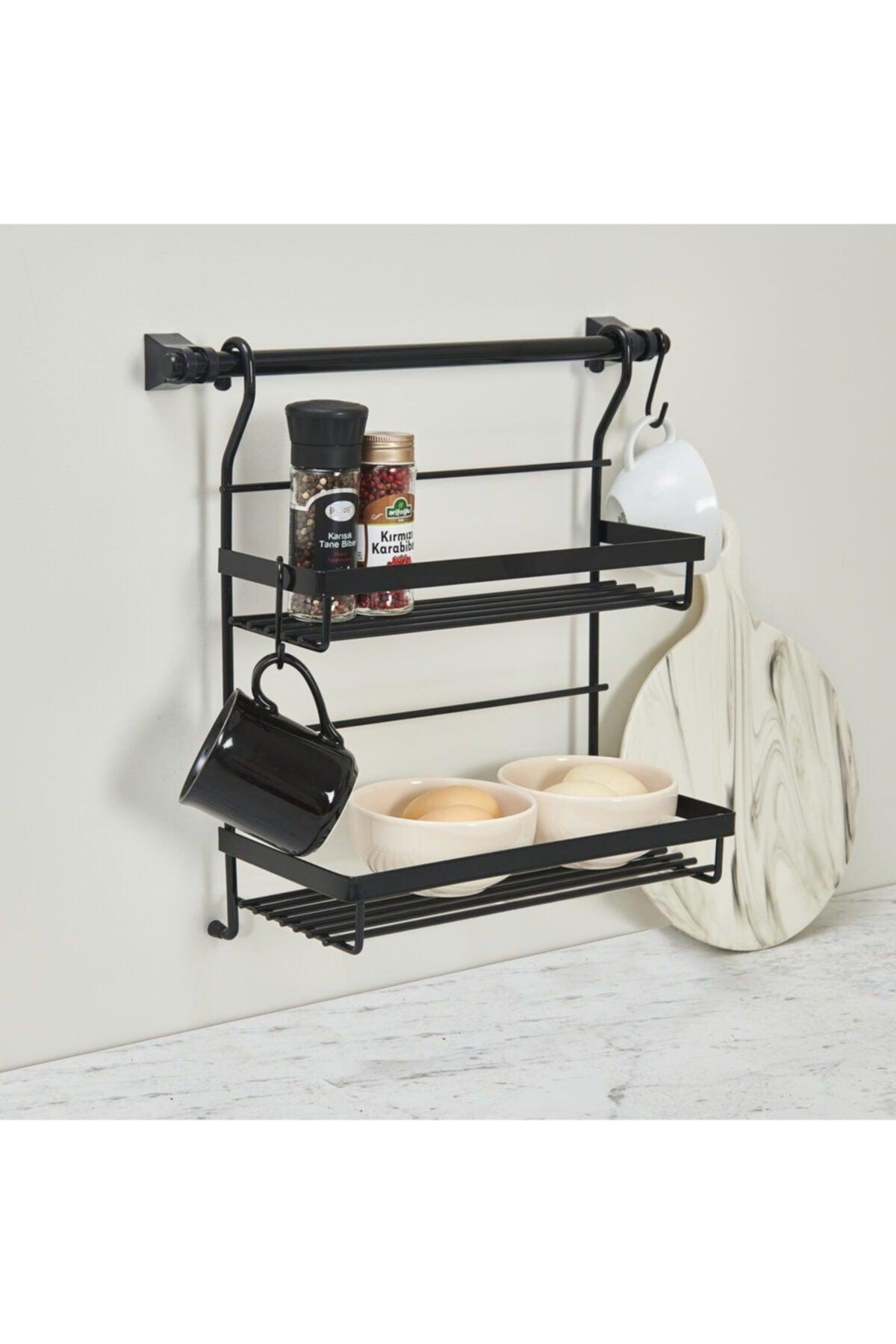 Akin Lux Double Kitchen Shelf - Black - Swordslife