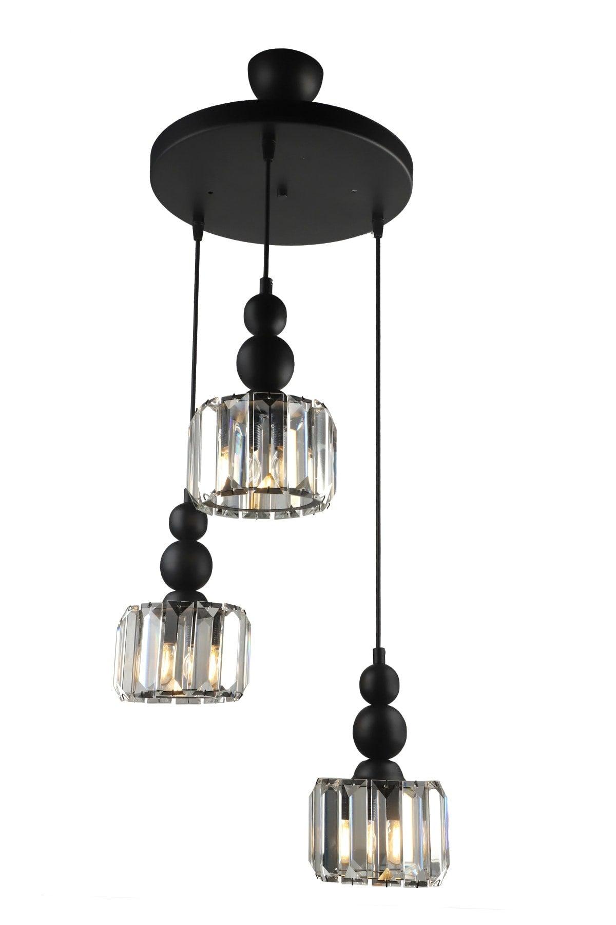 Alaba 3rd Chandelier Black Transparent Stone - Swordslife