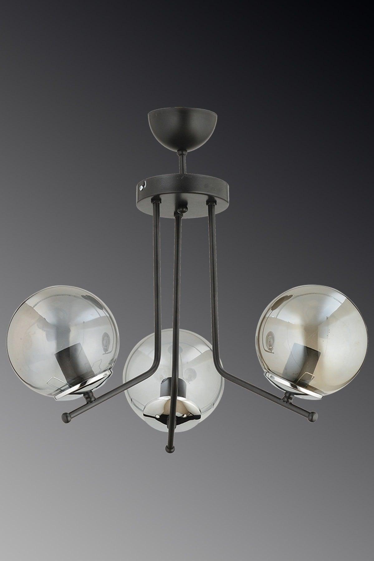 Alba 3 Piece Modern Smoked Globe Glass Chandelier - Swordslife