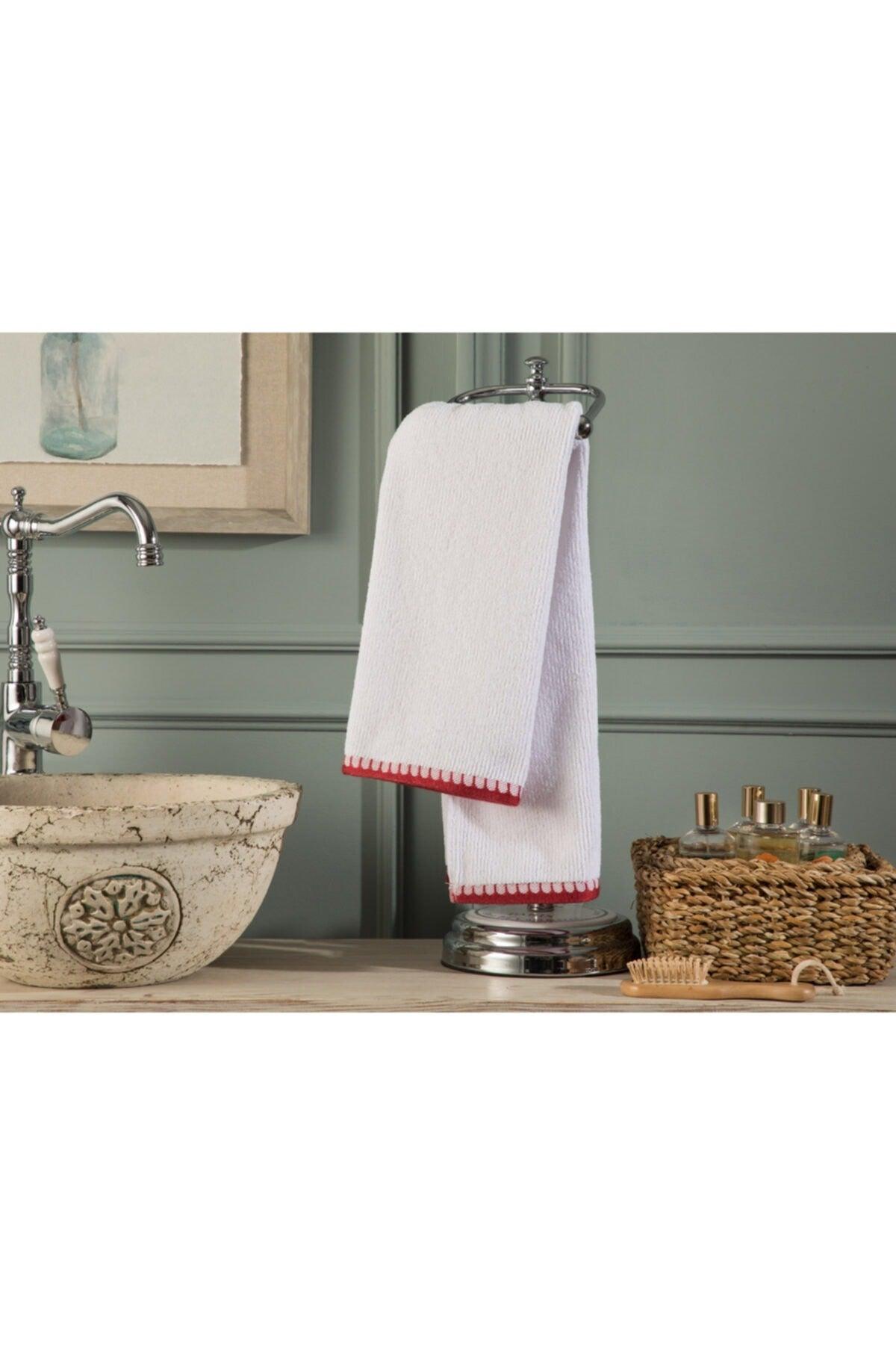 Aleon Face Towel - White / Claret Red - 50x70 Cm - Swordslife