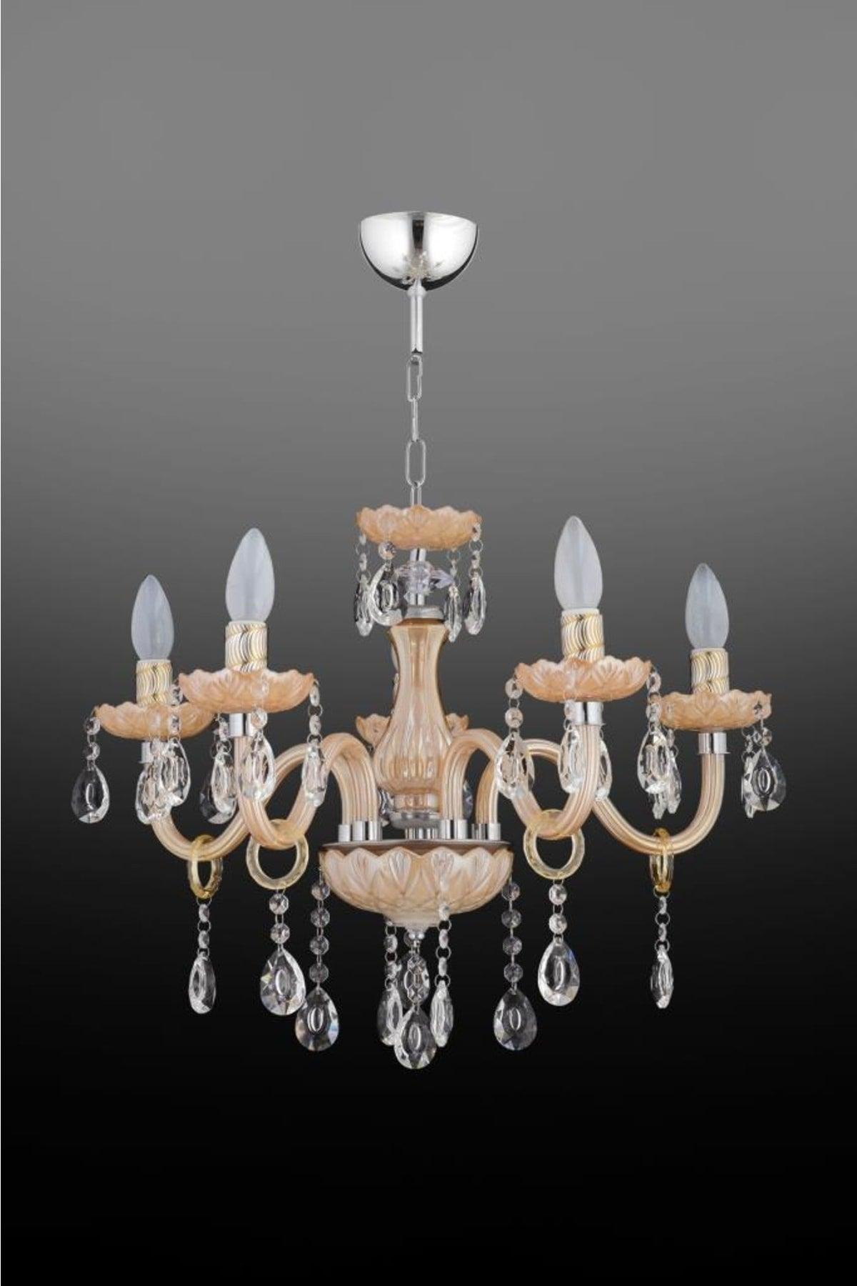 Almira 5 Piece Gold Drop Stone Chandelier - Swordslife