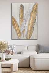 Gold And Gray Feather Decorative Canvas Wall Painting 70x100cm - Swordslife