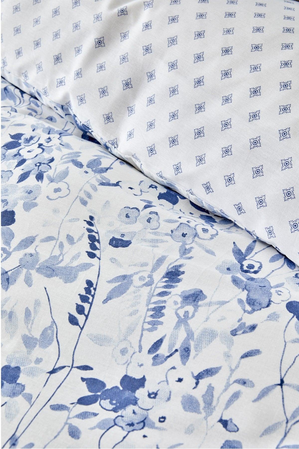 Amelia Blue 100% Cotton Single Elastic Fitted Sheet Duvet Cover Set - Swordslife