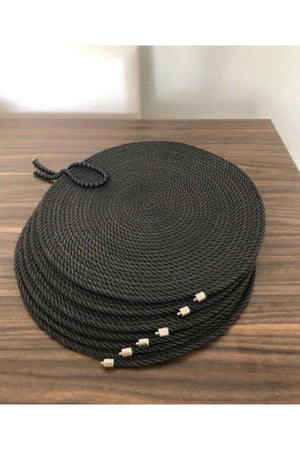 Placemat Black Cord Rope Supla Set, 6 Pieces Plate Base Machine Stitched - Swordslife