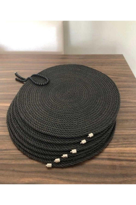Placemat Black Cord Rope Supla Set, 6 Pieces Plate Base Machine Stitched - Swordslife