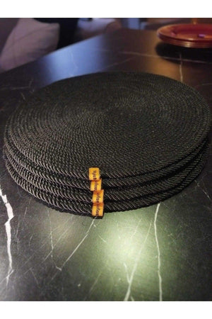 Placemat Black Cord Rope Supla Set, 6 Pieces Plate Base Machine Stitched - Swordslife