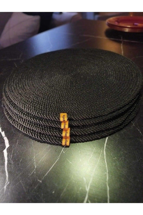 Placemat Black Cord Rope Supla Set, 6 Pieces Plate Base Machine Stitched - Swordslife