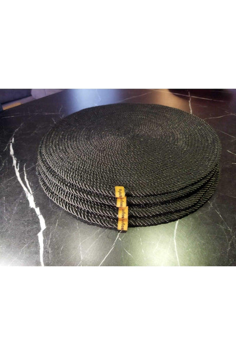 Placemat Black Cord Rope Supla Set, 6 Pieces Plate Base Machine Stitched - Swordslife