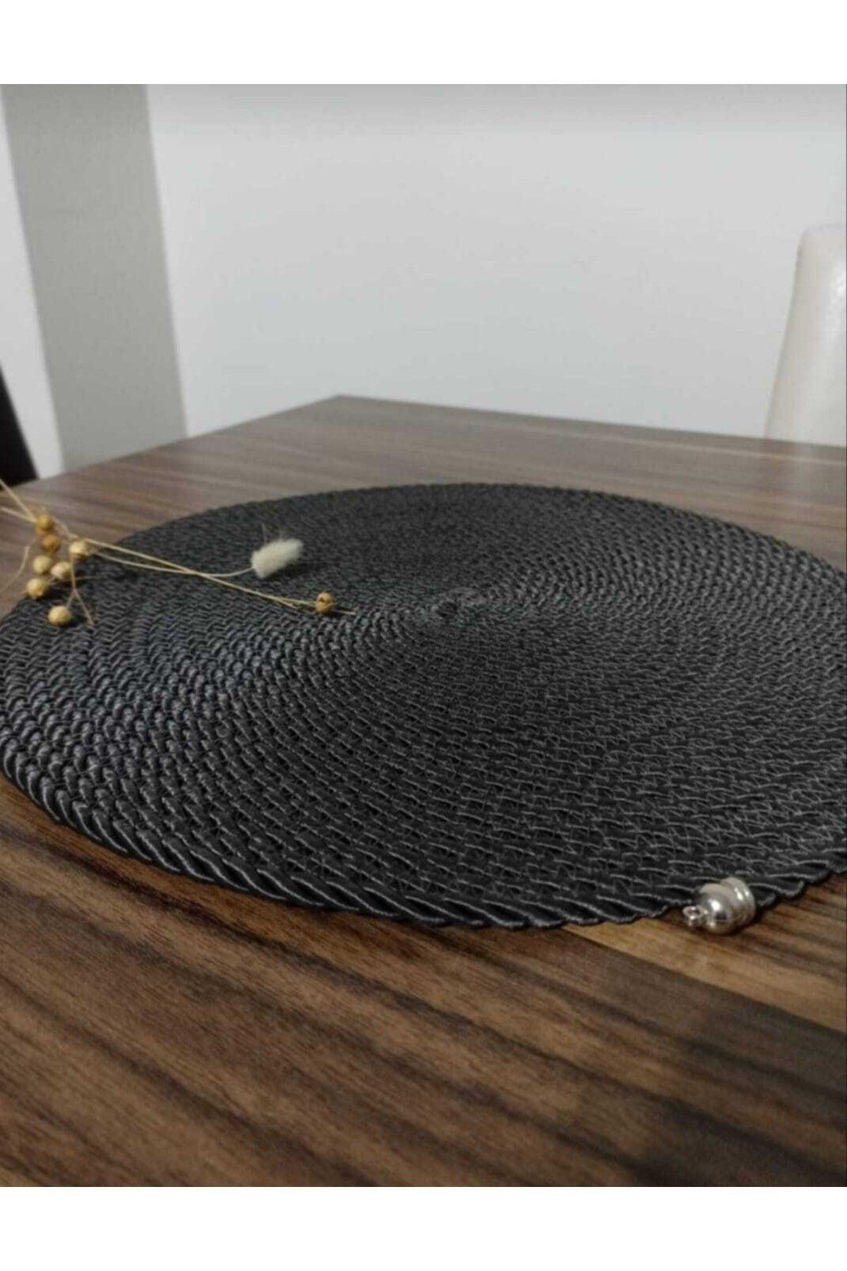 Placemat Black Cord Rope Supla Set, 6 Pieces Plate Base Machine Stitched - Swordslife