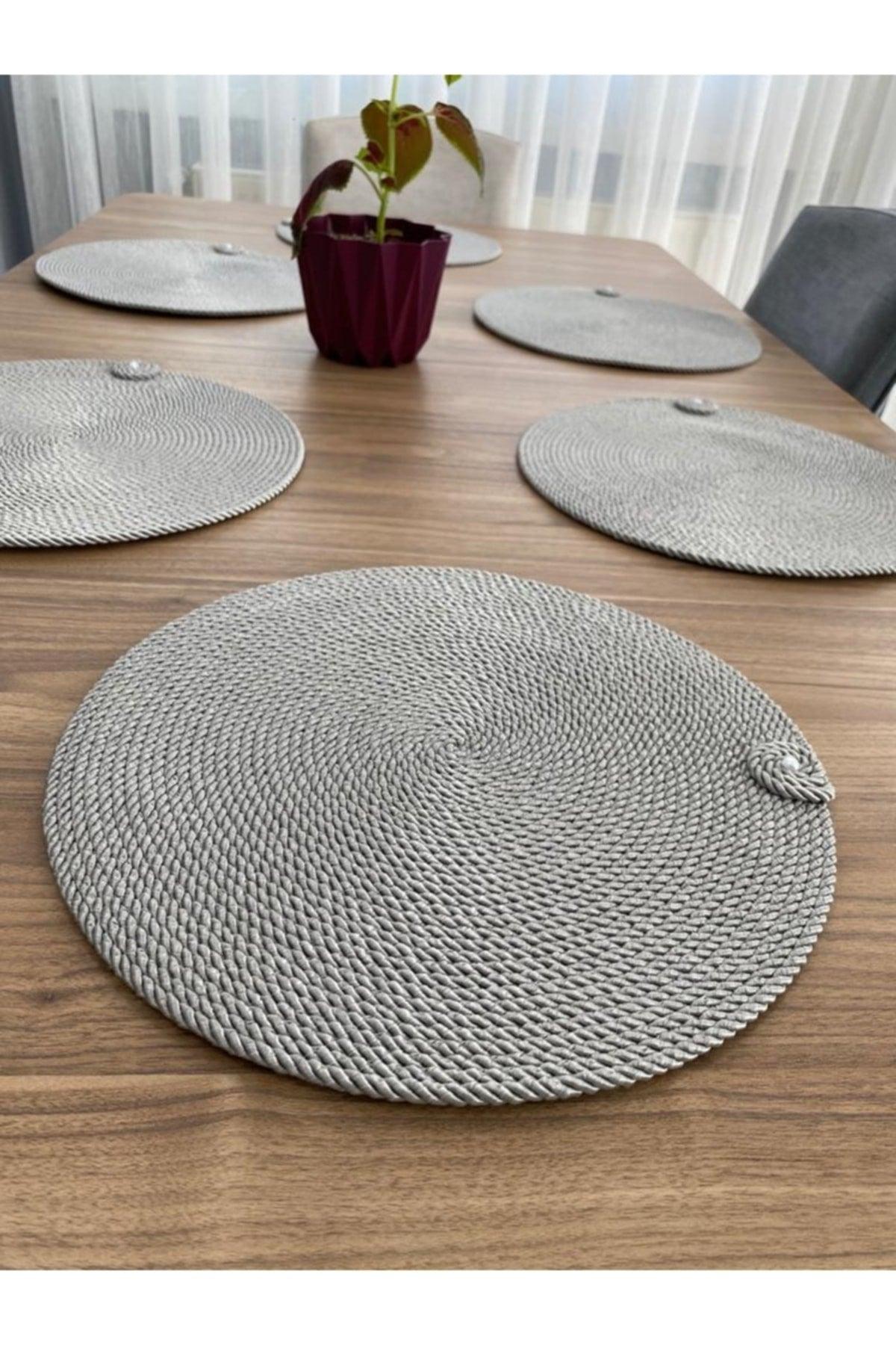 Placemat Runner 6 Pieces Gray Straw Cord Supla Knitted Dowery Set Plate Pot Bottom Fireproof - Swordslife