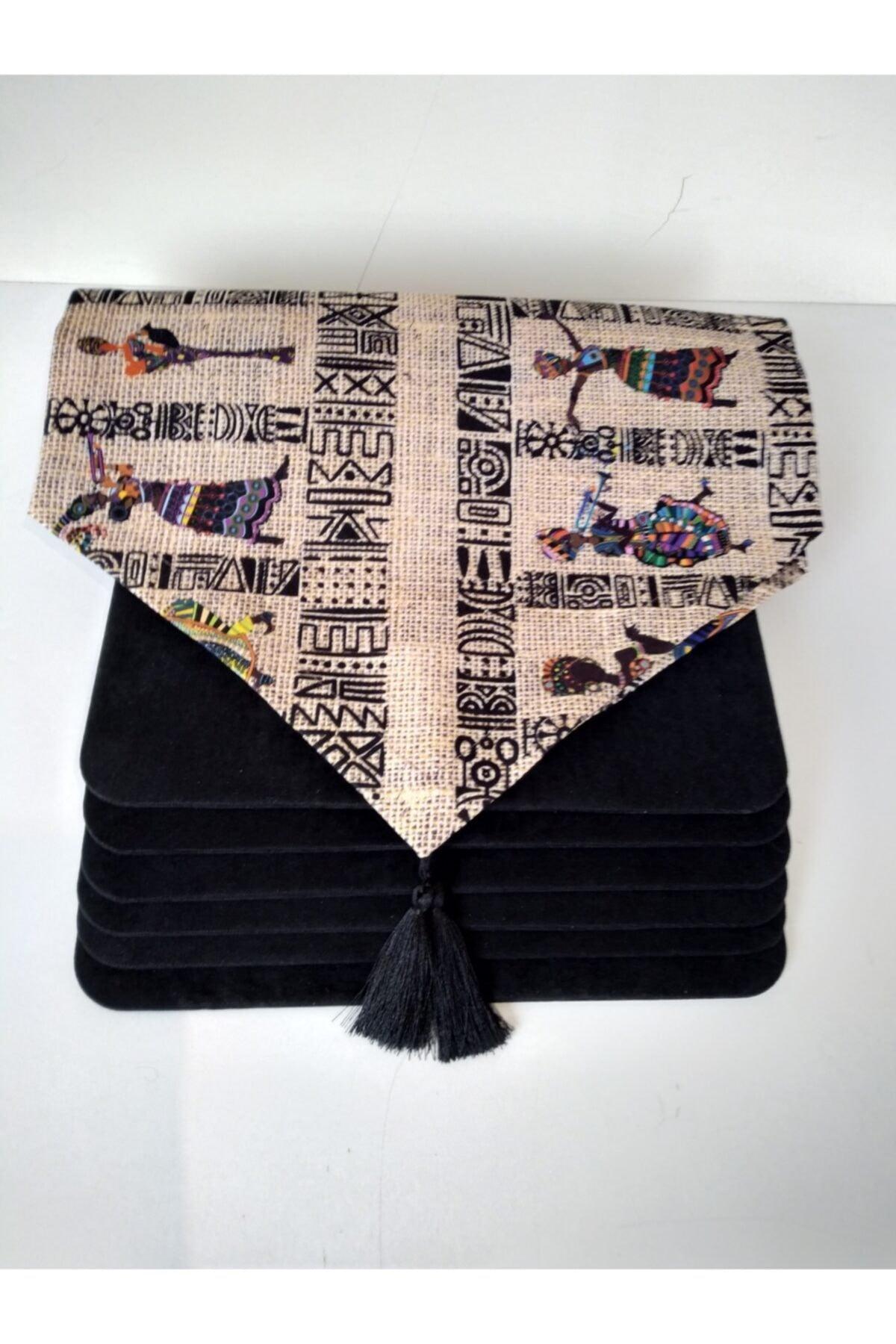 Placemat (6 Black Square Bottoms, 1 Ethnic African Women Patterned Runner) - Swordslife