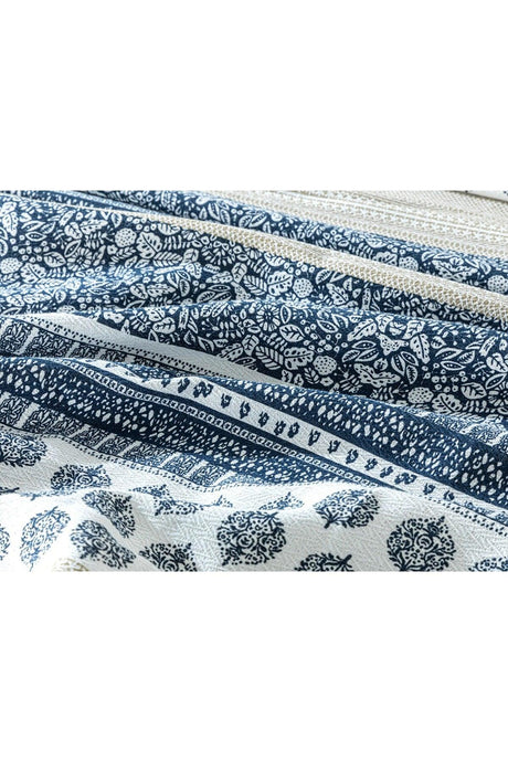 Ancient Lines Printed Double Pique Set 200x220 cm Indigo-antique Beige - Swordslife