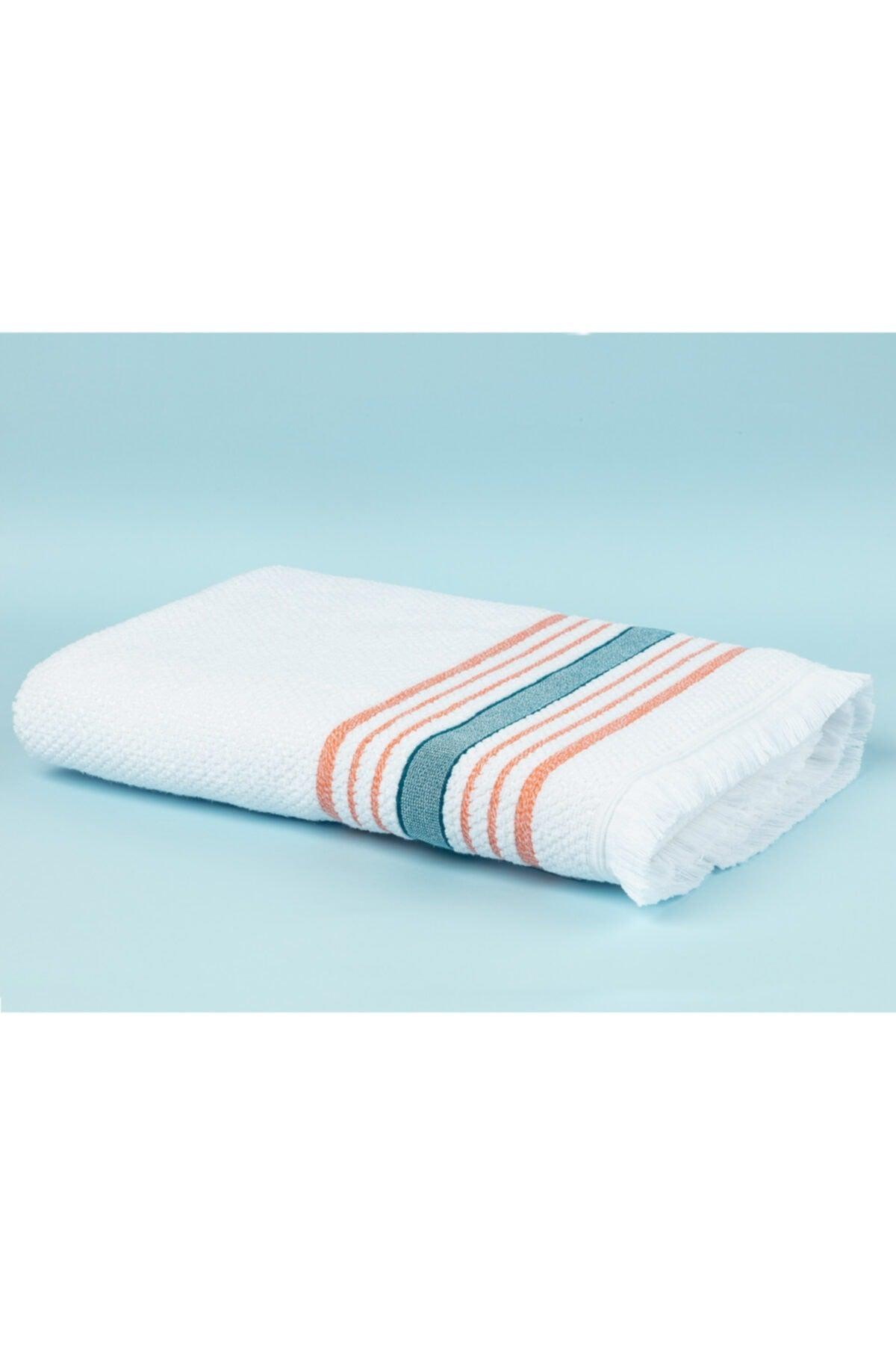 Annecy Bath Towel - White / Orange - 70x140 Cm - Swordslife