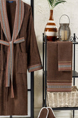 Ansaaj Jacquard 4 Piece Bathrobe Set Brown - Swordslife