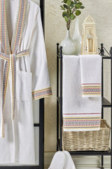 Ansaaj Jacquard 4 Piece Bathrobe Set Cream - Swordslife