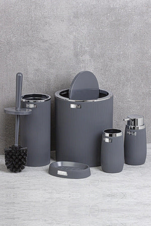 Anthracite Chrome Striped Round 5 Piece Bathroom Set - Swordslife
