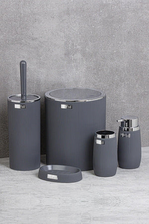 Anthracite Chrome Striped Round 5 Piece Bathroom Set - Swordslife
