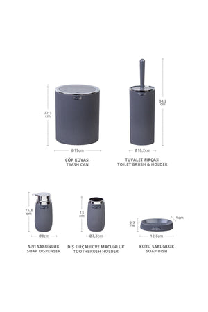 Anthracite Chrome Striped Round 5 Piece Bathroom Set - Swordslife