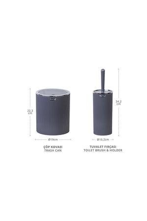 Anthracite Chrome Striped Round Wc Bucket and Brush Set - Swordslife