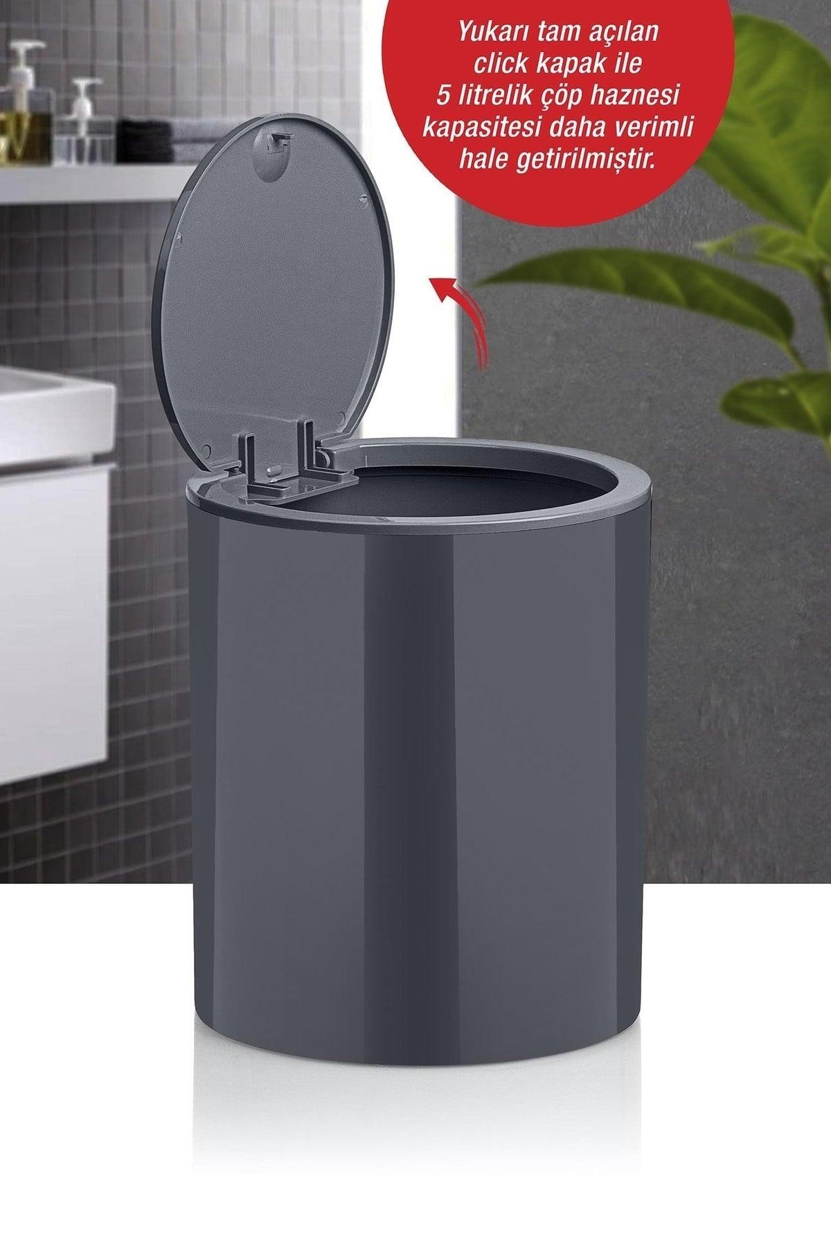 Anthracite Click Lid Round Dustbin